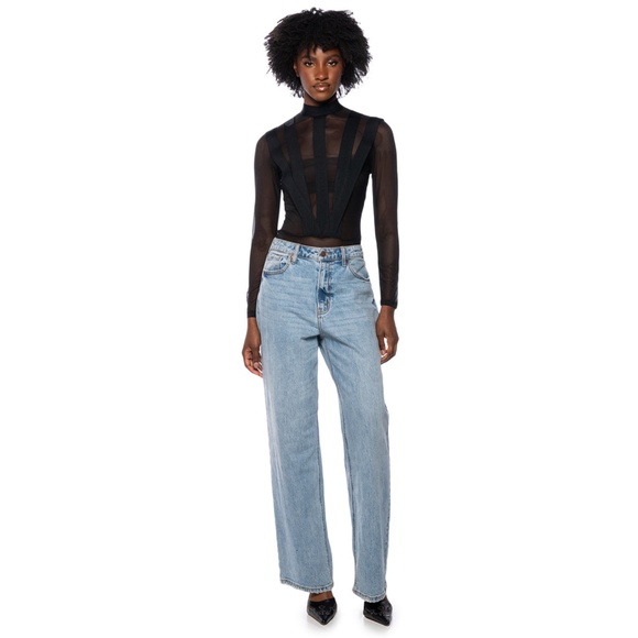 AKIRA, On The Money Mesh Paneled Cutouts Contour Bodysuit, Size L - Picture 7 of 11